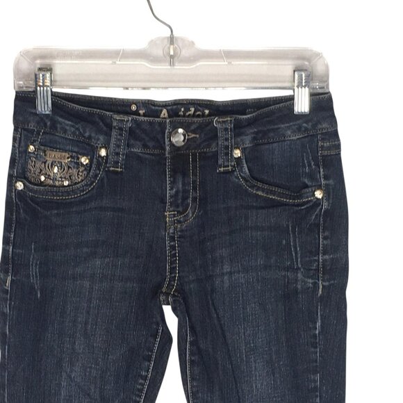 LA Idol Jeans Womens Size 5 Embellished Rhinestone Flap Pockets W29 L34 - Picture 4 of 16